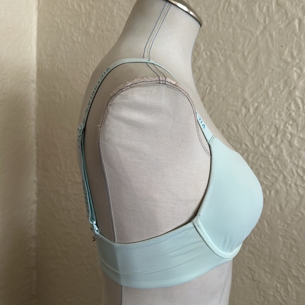 Victoria’s Secret T-Shirt Lightly Lined Full Coverage Light Blue Logo Straps Bra - Picture 5 of 8